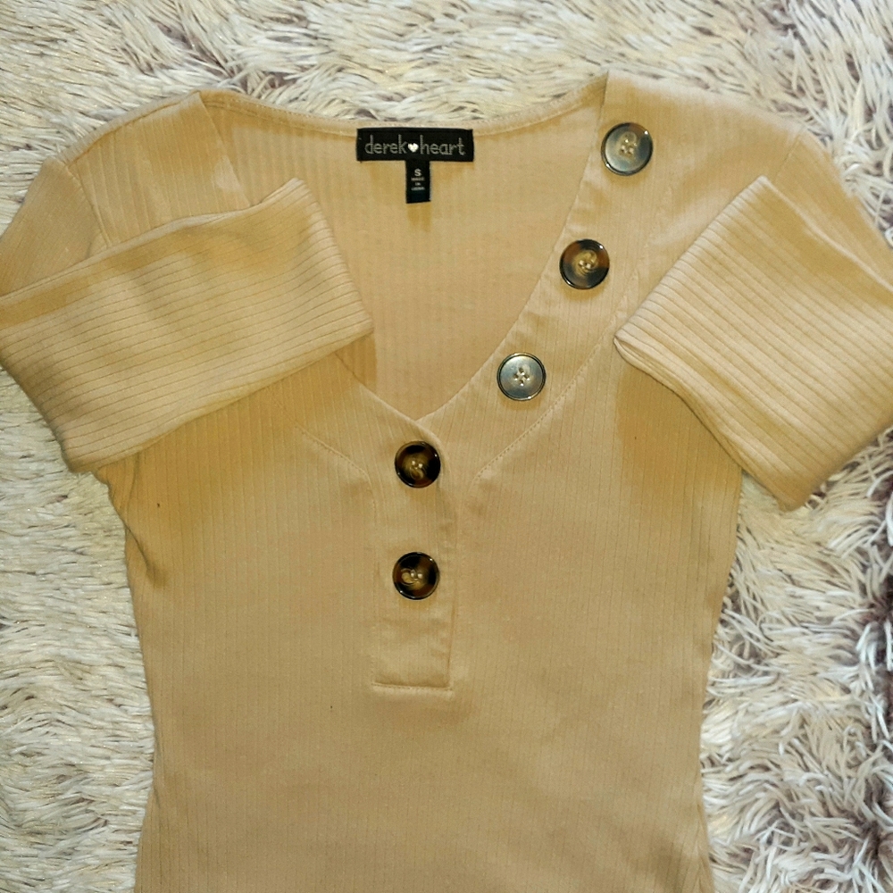 Derek Heart Ribbed with Large Buttons Body Suit